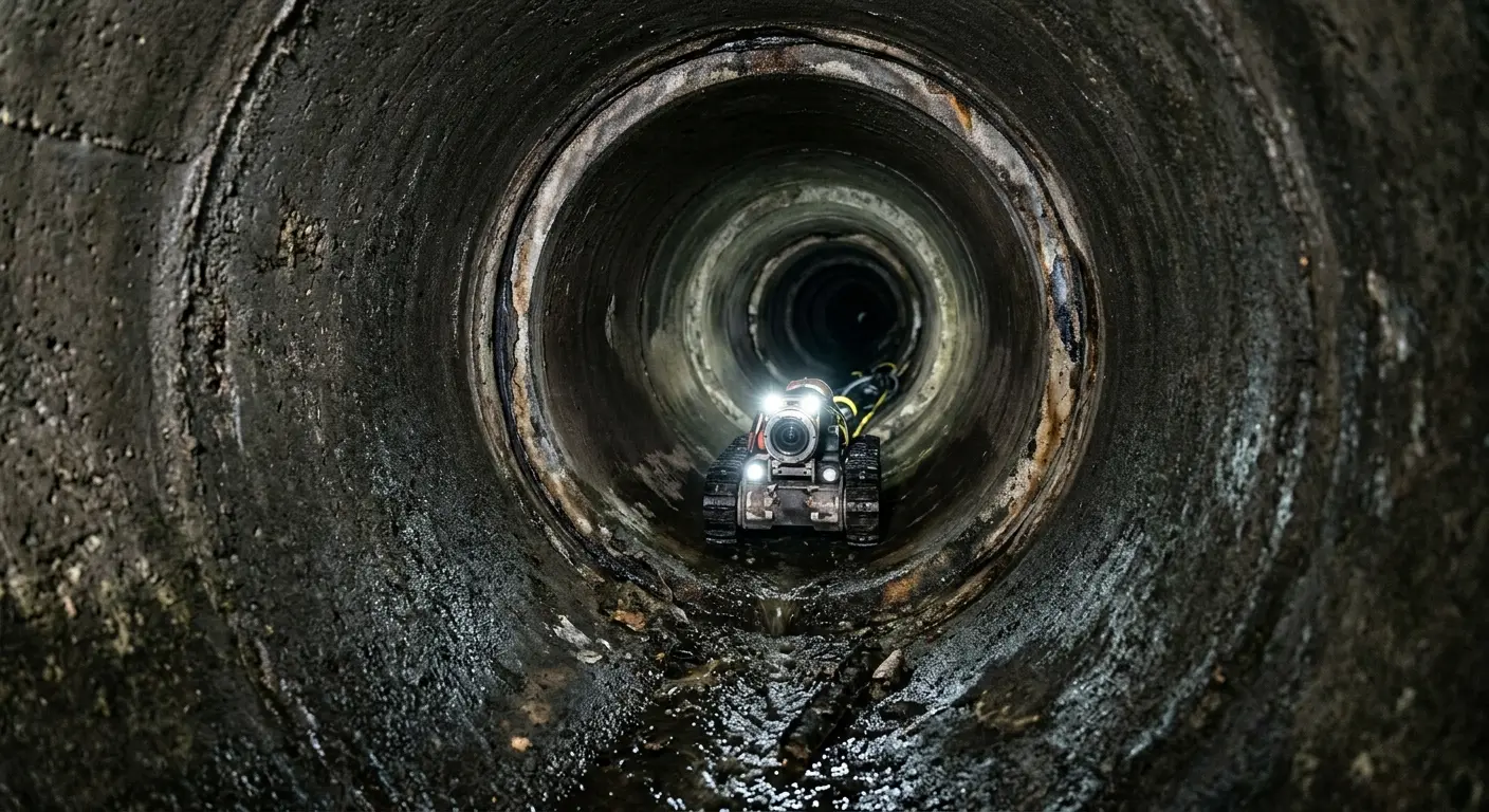 Robotic sewer camera inspecting pipe interior for Sewer Line Cleaning in Layhill