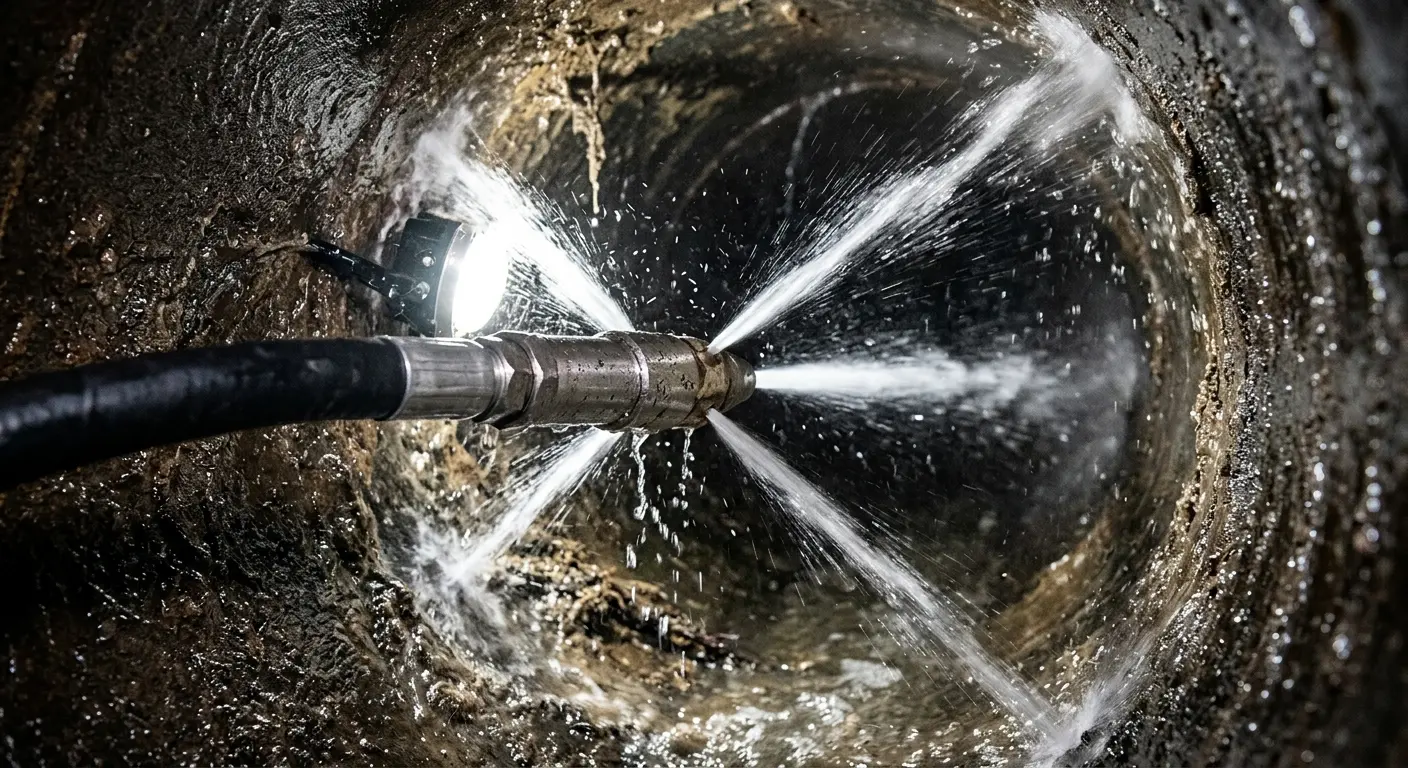 High-pressure hydro jetting nozzle cleaning sewer pipe for Storm Drain Cleaning in Layhill